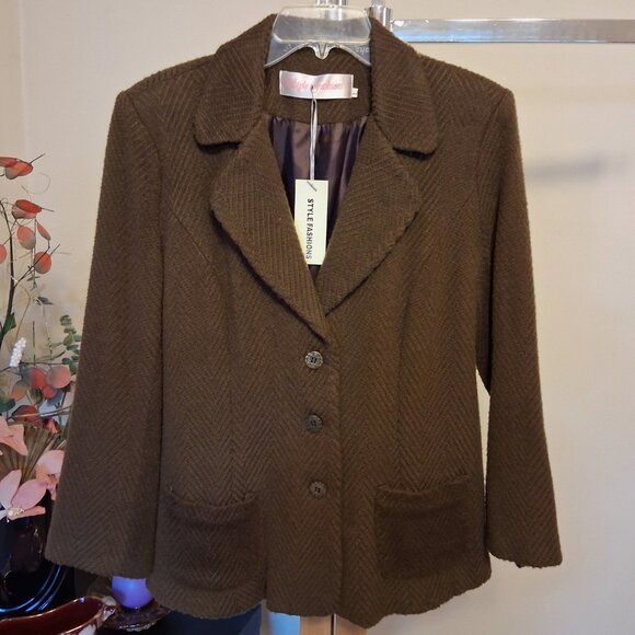 NWT Comfy Lined Brown Blazer Jacket Spring Fall Winter Jackets Tag Size M - Picture 7 of 12